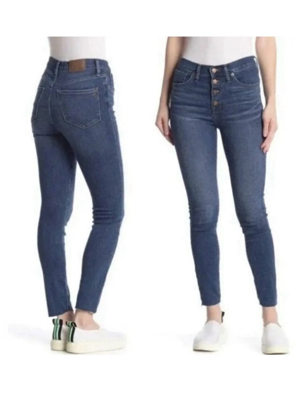 Madewell 10" High Rise Skinny Crop Jeans Button Fly Raw Hem Med Wash Women’s 25
